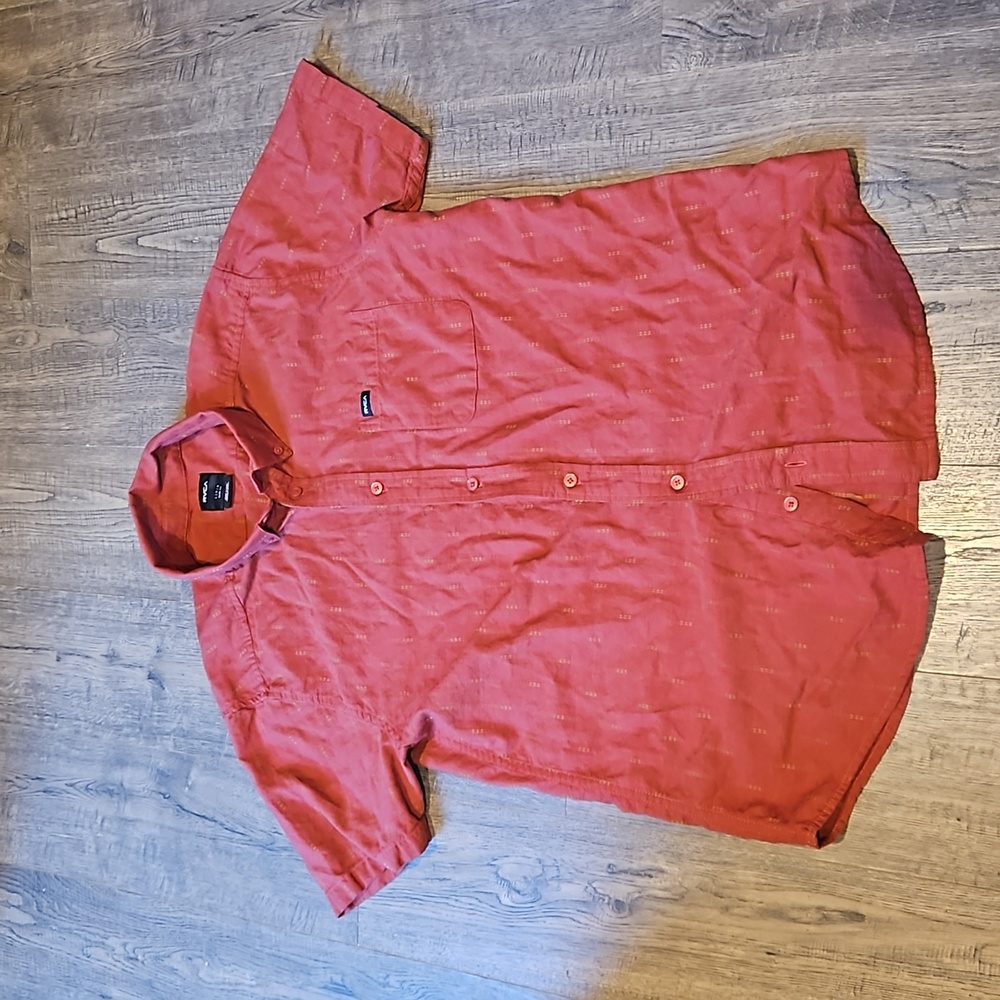 RVCA Red Casual Button Down Shirt with Short Sleeves